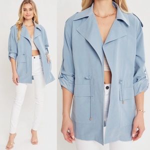 Love Tree Light Blue Lightweight Hooded Drawstring Waist Jacket - M